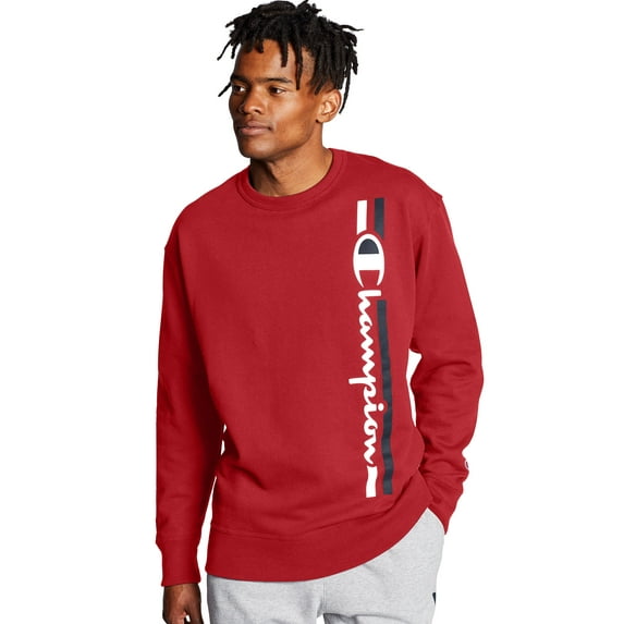 Champion Men's Athletics Powerblend Fleece Crew, Vertical Logo Team Red Scarlet S