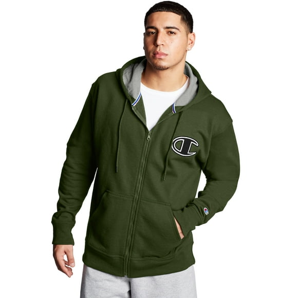 Men's Athletics Powerblend Fleece Zip Hoodie, Chainstitch Outline C Logo Cargo Olive M