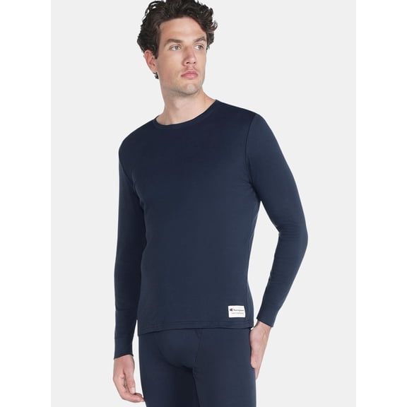 Champion Men’s Base Layer Top, Long Sleeve Cotton Blend Rib Knit Shirt with Moisture Wicking, 1 Pack, Sizes S - 2XL