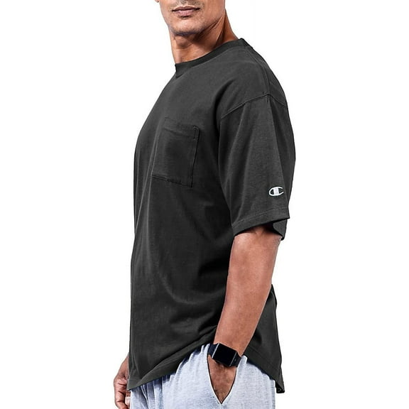 Champion Men's Big & Tall Classic Cotton Jersey Pocket T-Shirt, Black, Size XLT