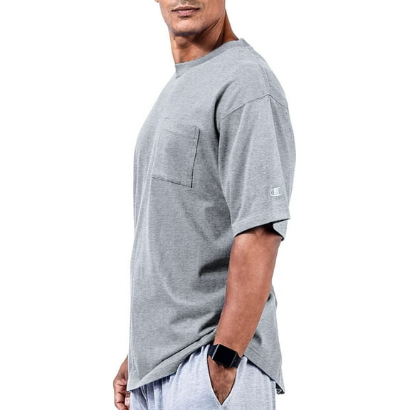 Champion Men's Big & Tall Classic Cotton Jersey Pocket T-Shirt, Heather Grey, Size 4X