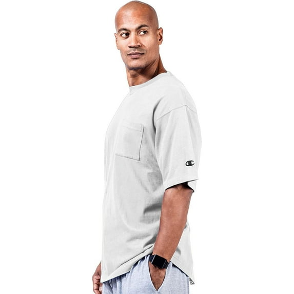 Champion Men's Big & Tall Classic Cotton Jersey Pocket T-Shirt, White, Size LT