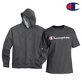 thumbnail image 1 of Champion Men's Big & Tall Pullover Fleece Hoodie (2XL) with Men’s Big & Tall Short Sleeve Script Tee Shirt (2X) Bundle Set (Charcoal Heather), 1 of 6
