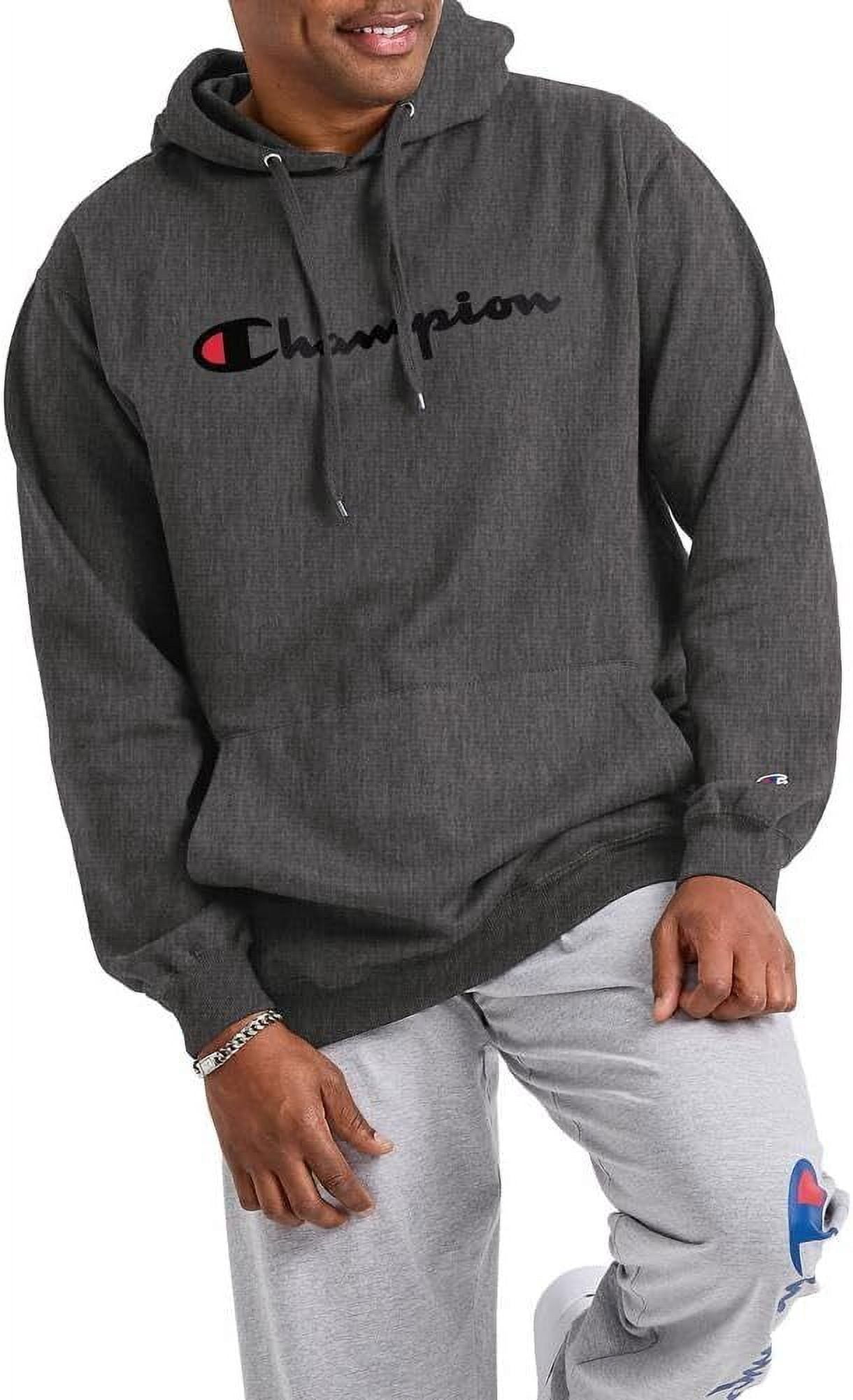 Champion Men's Big & Tall Script Hood Pullover Fleece, Heather Grey, Size 3XLT