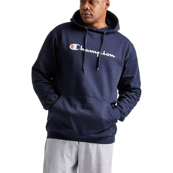 Champion Men's Big & Tall Script Hood Pullover Fleece, Navy, Size 2X