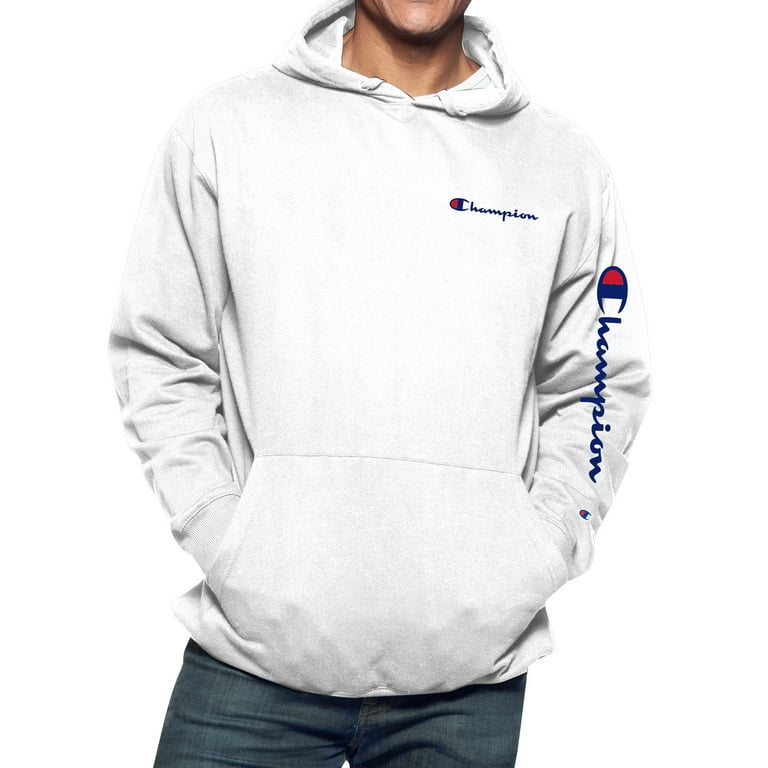 Champion Men s Big Tall Solid Jersey Mini Script Logo Hoodie Top