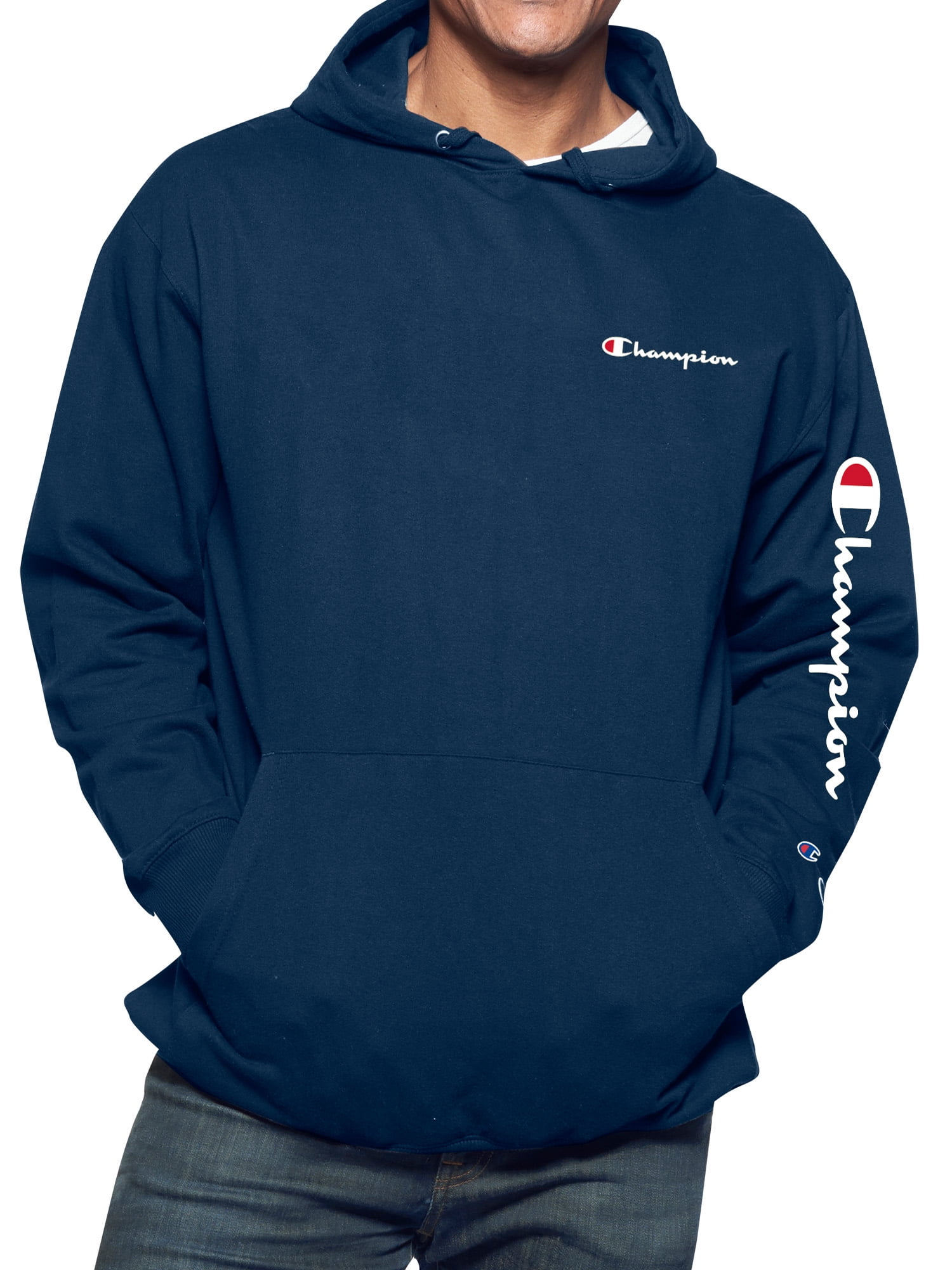 Champion Men's Big & Tall Solid Jersey Mini Script Logo Hoodie Top