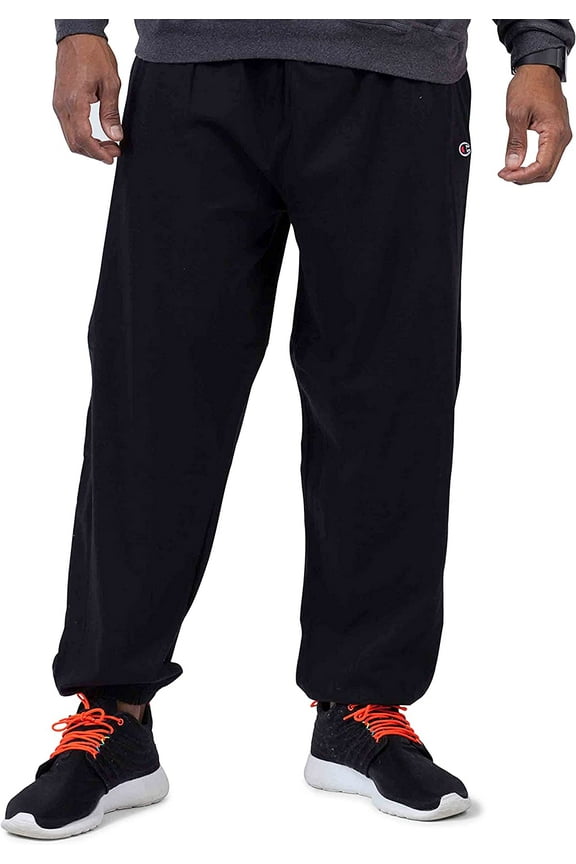 Men's Big and Tall Fleece 2-Pocket Closed Bottom Pants, Black, Size 1XL