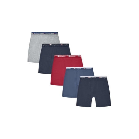 Champion Men’s Boxer Briefs – 5 Pack Cotton Flex Underwear, Longer Leg, Hidden Fly, Sizes S–2XL
