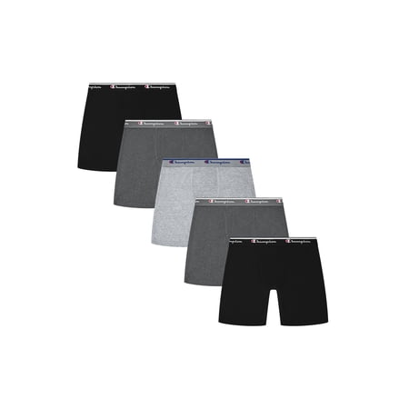 Champion Men’s Boxer Briefs – 5 Pack Cotton Flex Underwear, Longer Leg, Hidden Fly, Sizes S–2XL
