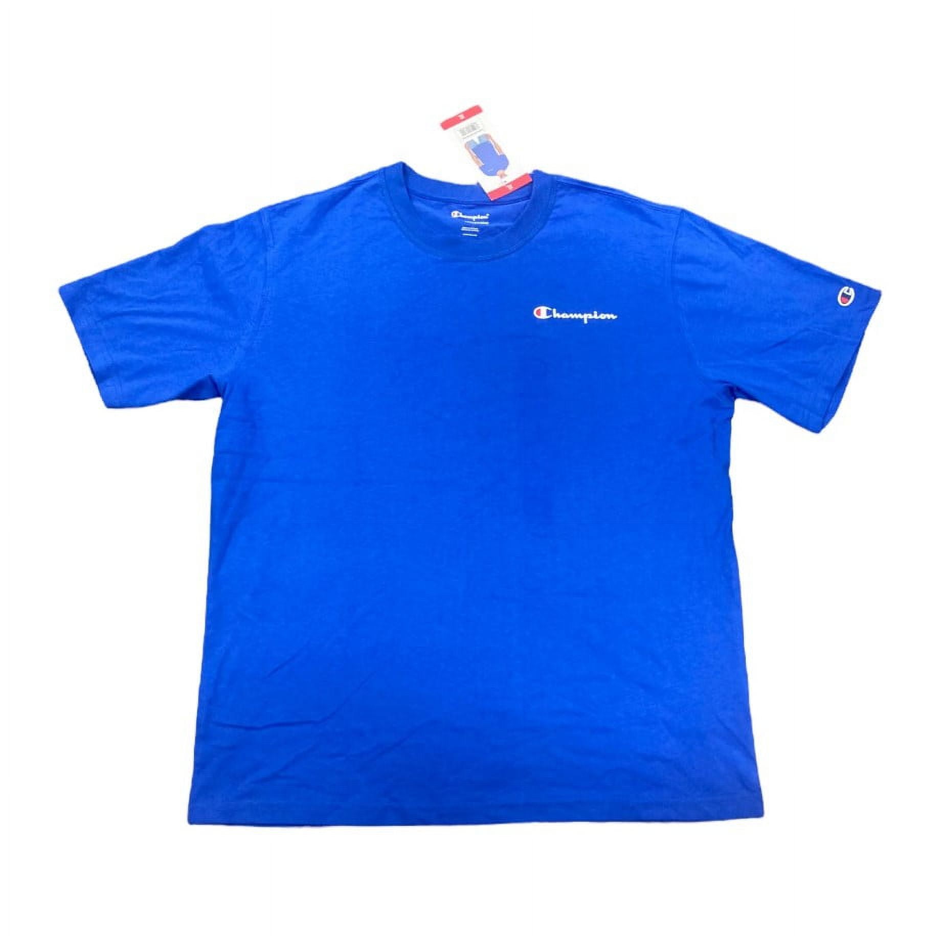 Champion Men\'s Shirt (Deep Short Crew Dazzling Neck Graphic Logo Blue, Sleeve Large) Classic T