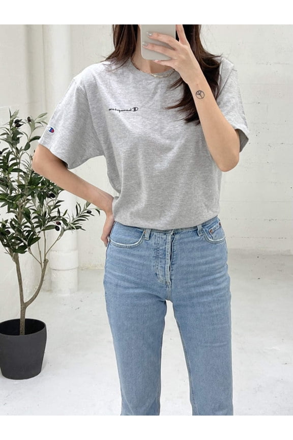 Champion Men's Classic Script And Circle Logo Graphic T-Shirt Oxford Grey GT23H 586D6A 806