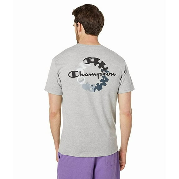 Champion Men's Classic Script And Circle Logo Graphic T-Shirt Oxford Grey GT23H 586D6A 806