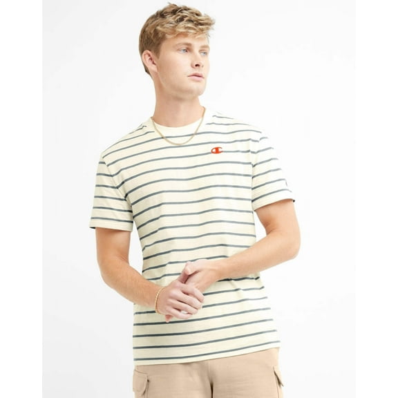 Champion Men's Classic Slub Stripe T-shirt Chalk White/Cool Slate Grey T74695 407D55 AAOP