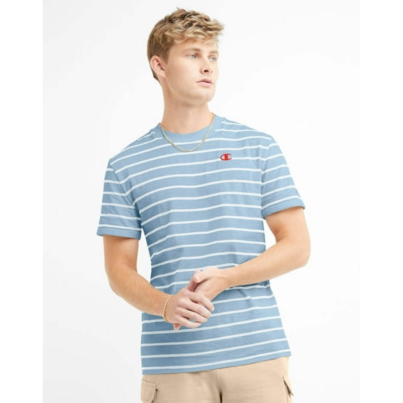 Champion Men's Classic Slub Stripe T-shirt Refine Sky Blue/White T74695 407D55 AFTP