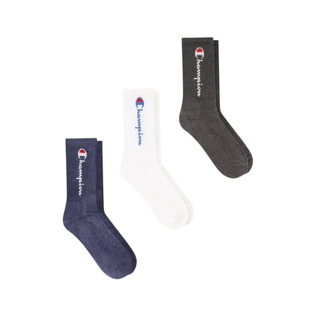 Champion Men’s Crew Socks 3 Pack – Half Terry Cushion, Moisture-Wicking, Arch Support, Stretch Comfort, Sizes 6–12.5