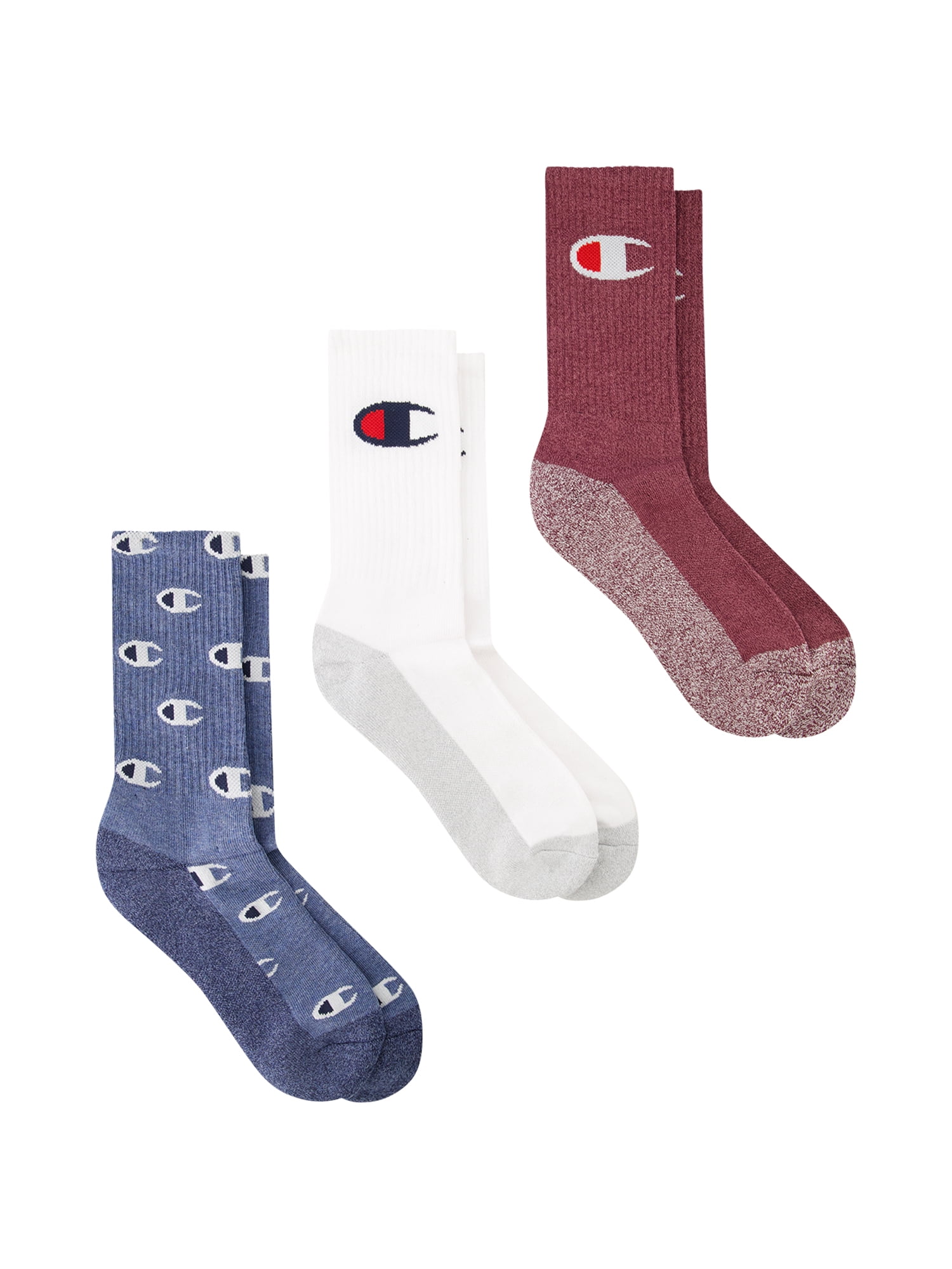 Champion Men’s Crew Socks 3 Pack – Half Terry Cushion, Moisture-Wicking, Arch Support, Stretch Comfort, Sizes 6–12.5