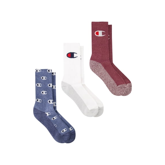 Champion Men’s Crew Socks 3 Pack – Half Terry Cushion, Moisture-Wicking, Arch Support, Stretch Comfort, Sizes 6–12.5