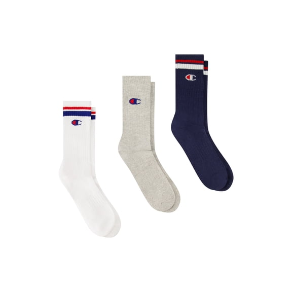 Champion Men’s Crew Socks 3 Pack – Half Terry Cushion, Moisture-Wicking, Arch Support, Stretch Comfort, Sizes 6–12.5