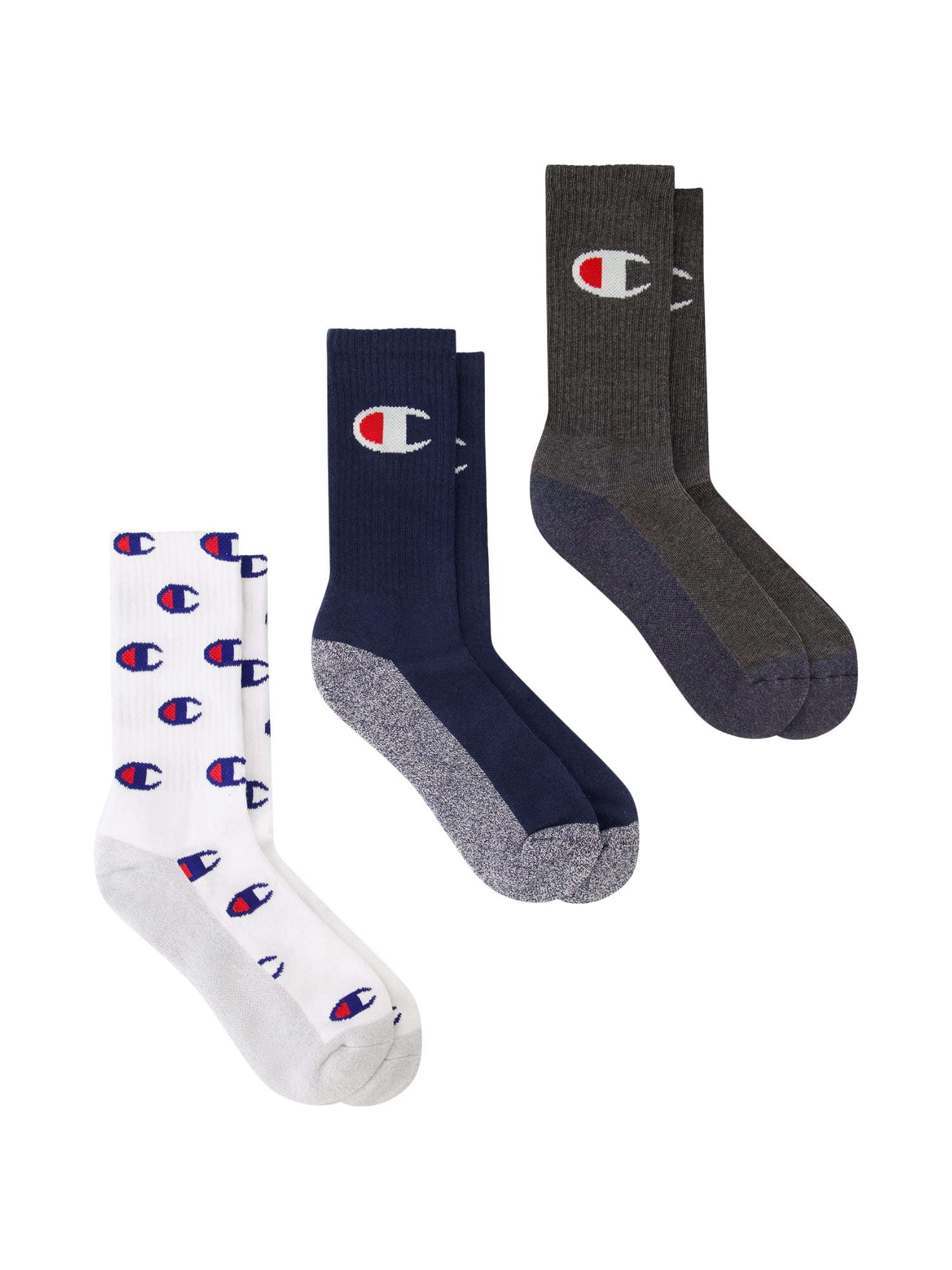 Champion Men’s Crew Socks 3 Pack – Half Terry Cushion, Moisture-Wicking, Arch Support, Stretch Comfort, Sizes 6–12.5