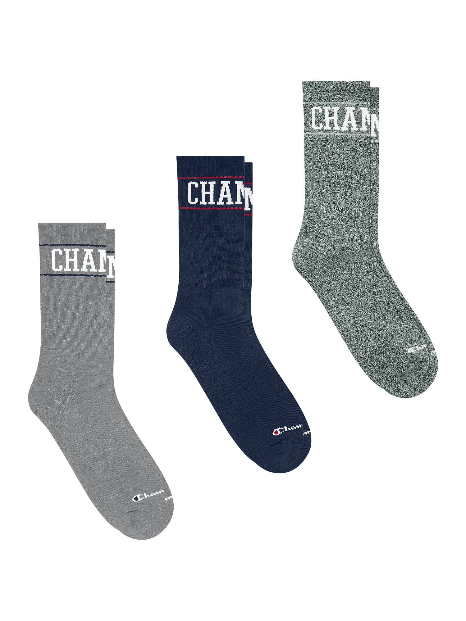 Champion Men’s Crew Socks 3 Pack – Half Terry Cushion, Moisture-Wicking, Arch Support, Stretch Comfort, Sizes 6–12.5