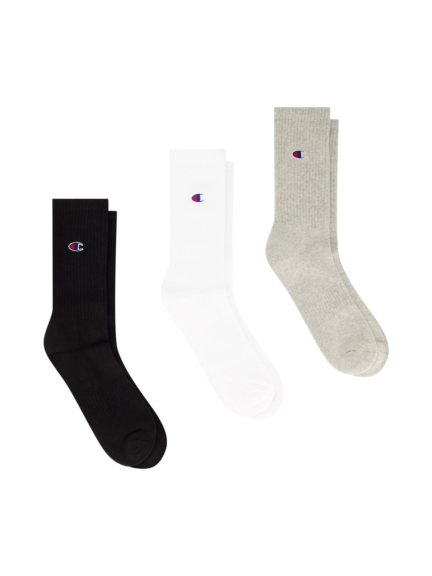 Champion Men’s Crew Socks 3 Pack – Half Terry Cushion, Moisture-Wicking, Arch Support, Stretch Comfort, Sizes 6–12.5