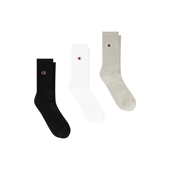 Champion Men’s Crew Socks 3 Pack – Half Terry Cushion, Moisture-Wicking, Arch Support, Stretch Comfort, Sizes 6–12.5