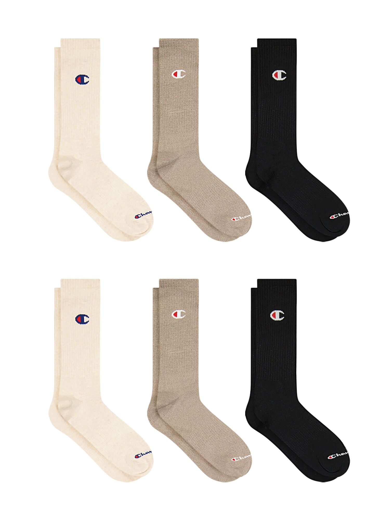 Champion Men’s Lightweight Crew Socks 6 Pack, Moisture-Wicking, Arch Support, Stretch Comfort, Sizes 6–12.5