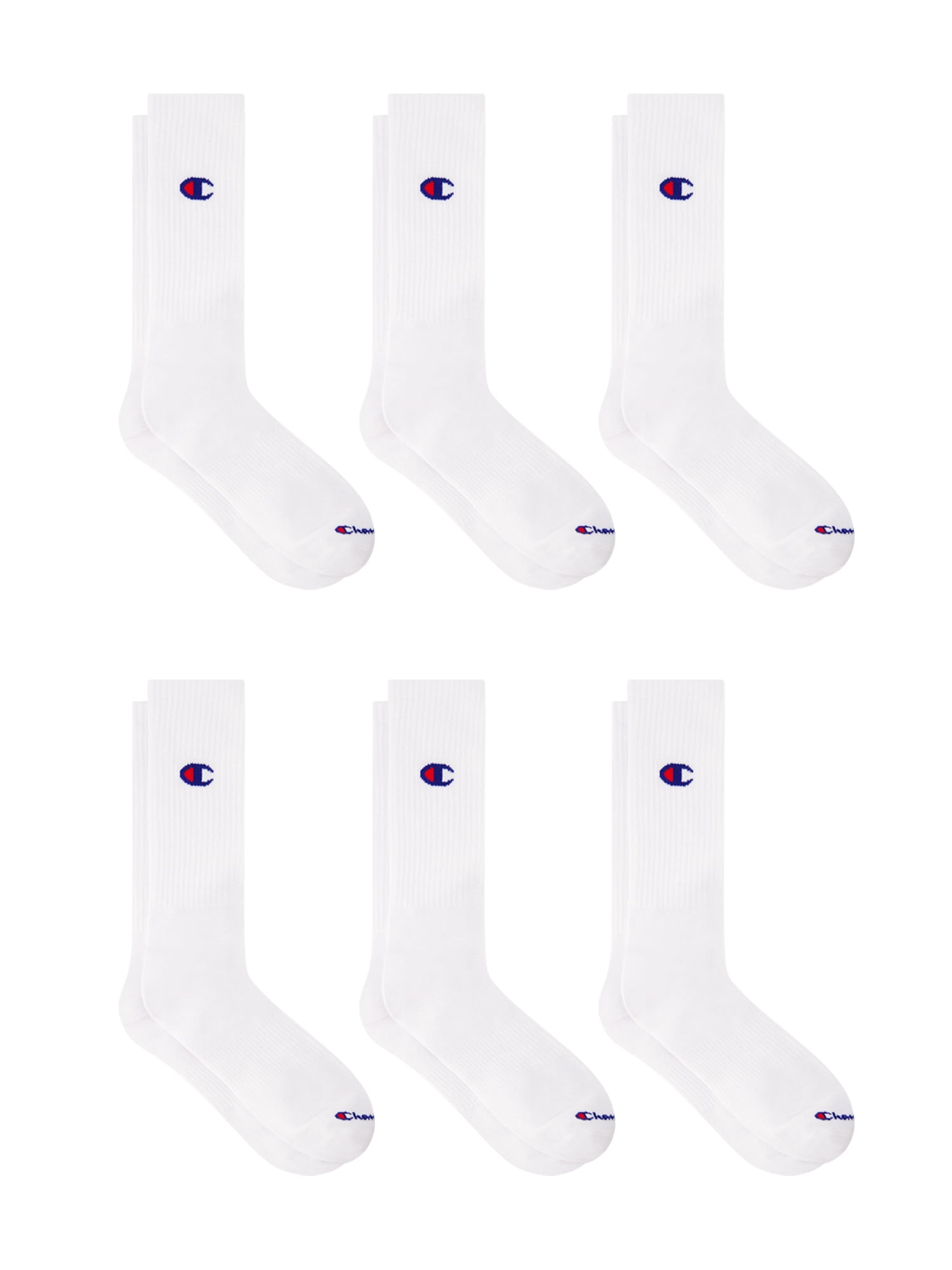 Champion Men’s Lightweight Crew Socks 6 Pack, Moisture-Wicking, Arch Support, Stretch Comfort, Sizes 6–12.5