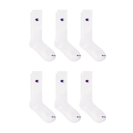 Champion Men’s Lightweight Crew Socks 6 Pack, Moisture-Wicking, Arch Support, Stretch Comfort, Sizes 6–12.5