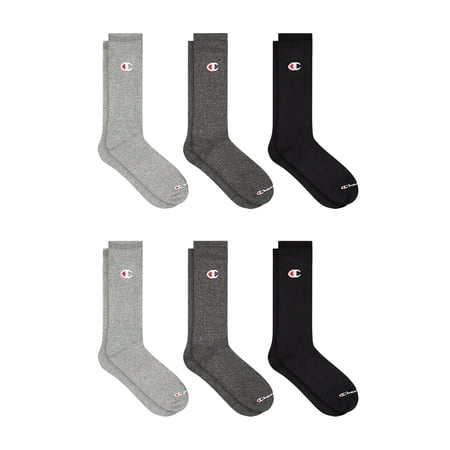 Champion Men’s Lightweight Crew Socks 6 Pack, Moisture-Wicking, Arch Support, Stretch Comfort, Sizes 6–12.5