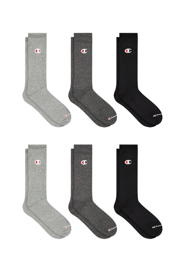 Men’s Crew Socks 6 Pack – Flat Knit, Moisture-Wicking, Arch Support, Stretch Comfort, Sizes 6–12.5