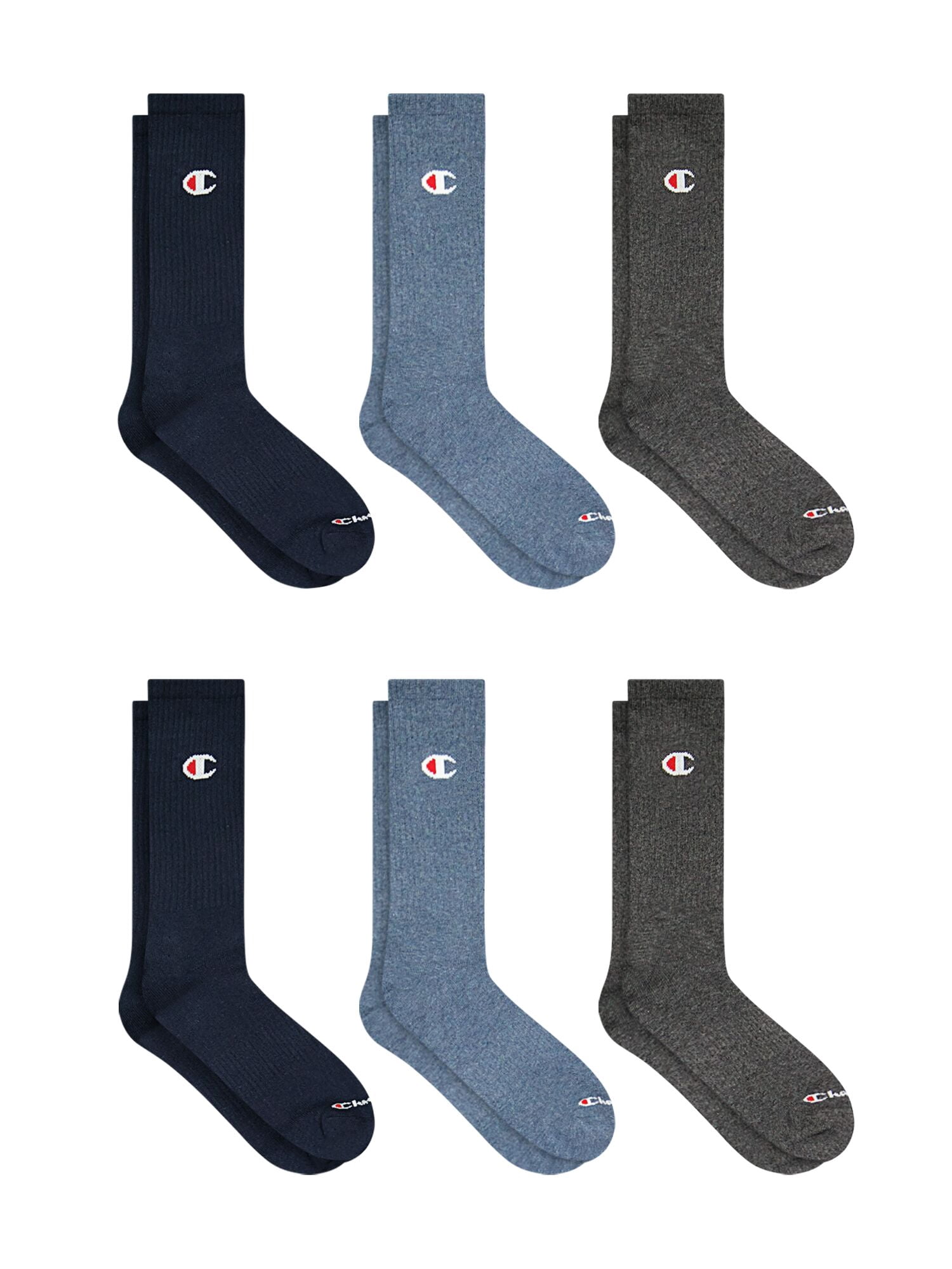 Champion Men’s Lightweight Crew Socks 6 Pack, Moisture-Wicking, Arch Support, Stretch Comfort, Sizes 6–12.5