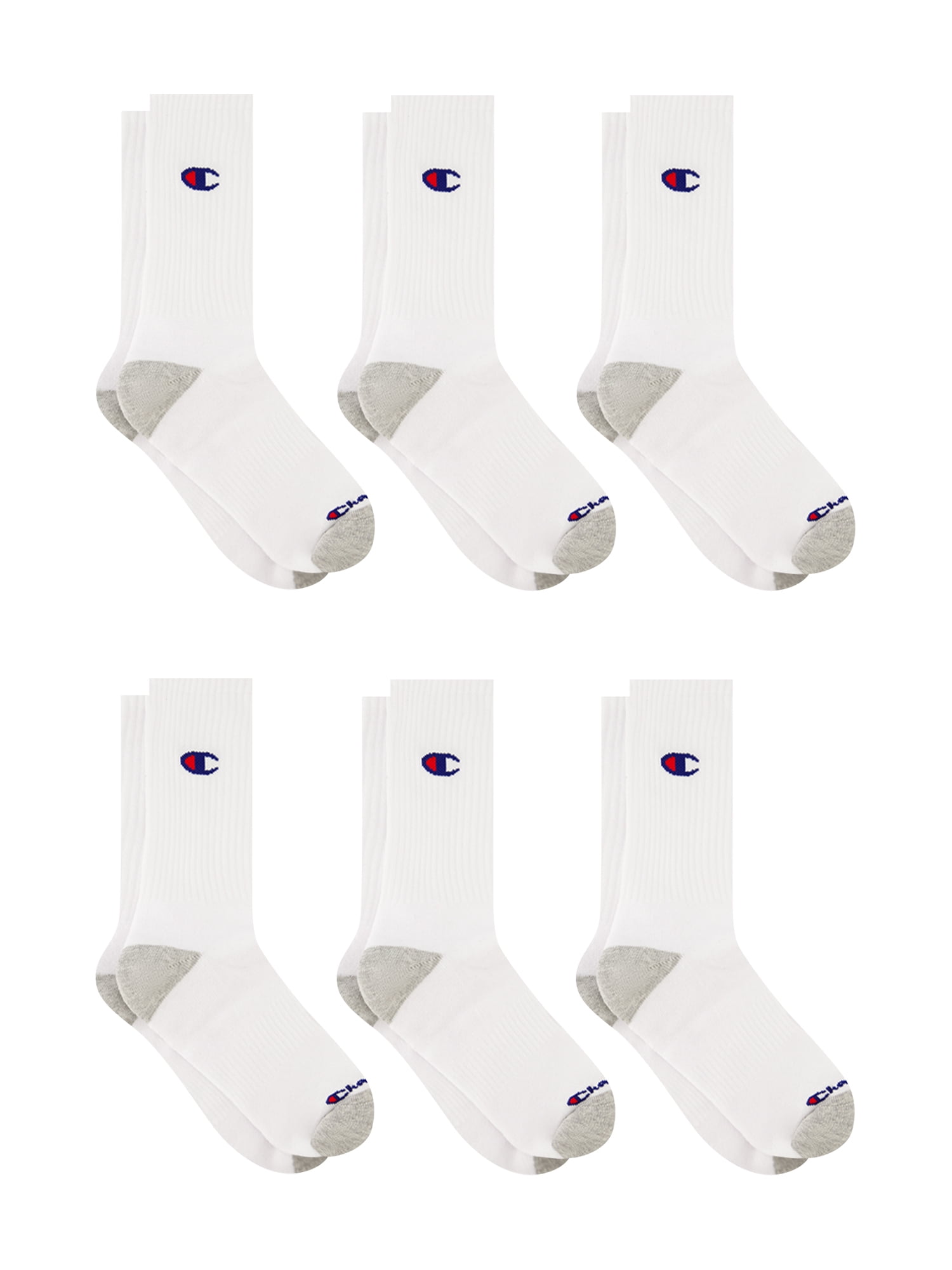 Champion Men’s Crew Socks 6 Pack – Half Terry Cushion, Moisture-Wicking, Arch Support, Stretch Comfort, Sizes 6–12.5