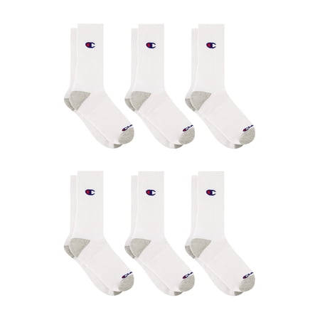 Champion Men’s Crew Socks 6 Pack – Half Terry Cushion, Moisture-Wicking, Arch Support, Stretch Comfort, Sizes 6–12.5