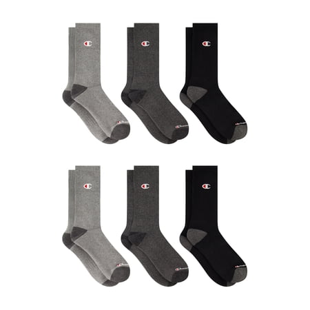Champion Men’s Crew Socks 6 Pack – Half Terry Cushion, Moisture-Wicking, Arch Support, Stretch Comfort, Sizes 6–12.5
