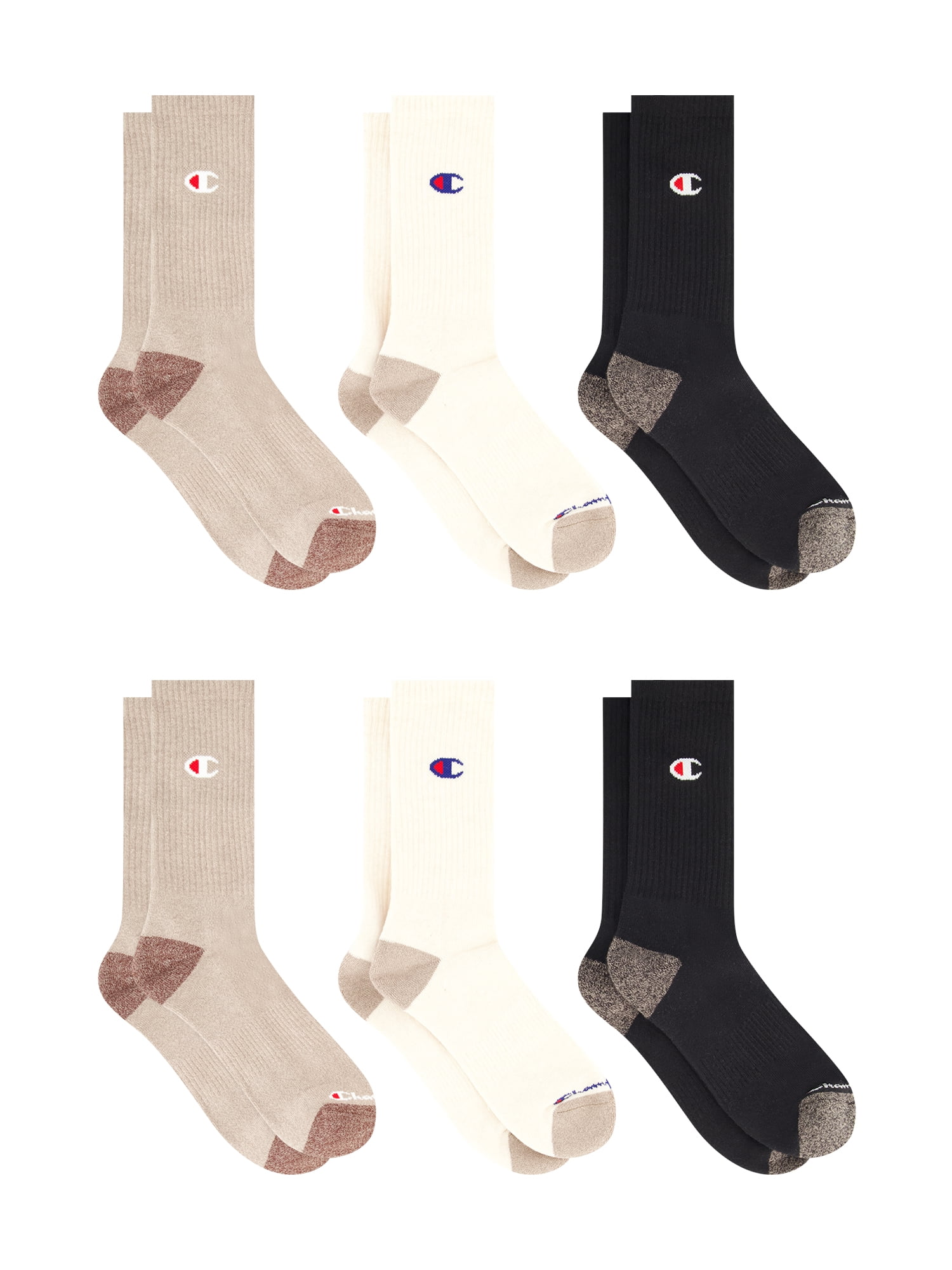 Champion Men’s Crew Socks 6 Pack – Half Terry Cushion, Moisture-Wicking, Arch Support, Stretch Comfort, Sizes 6–12.5
