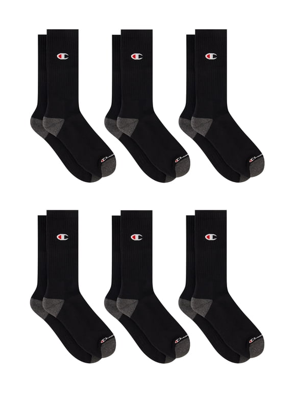 Men’s Crew Socks 6 Pack – Half Terry Cushion, Moisture-Wicking, Arch Support, Stretch Comfort, Sizes 6–12.5
