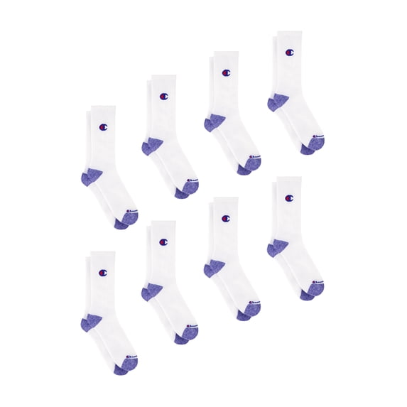 Champion Men’s Crew Socks 8 Pack – Half Terry Cushion, Moisture-Wicking, Arch Support, Reinforced Toe & Heel, Sizes 6–12.5