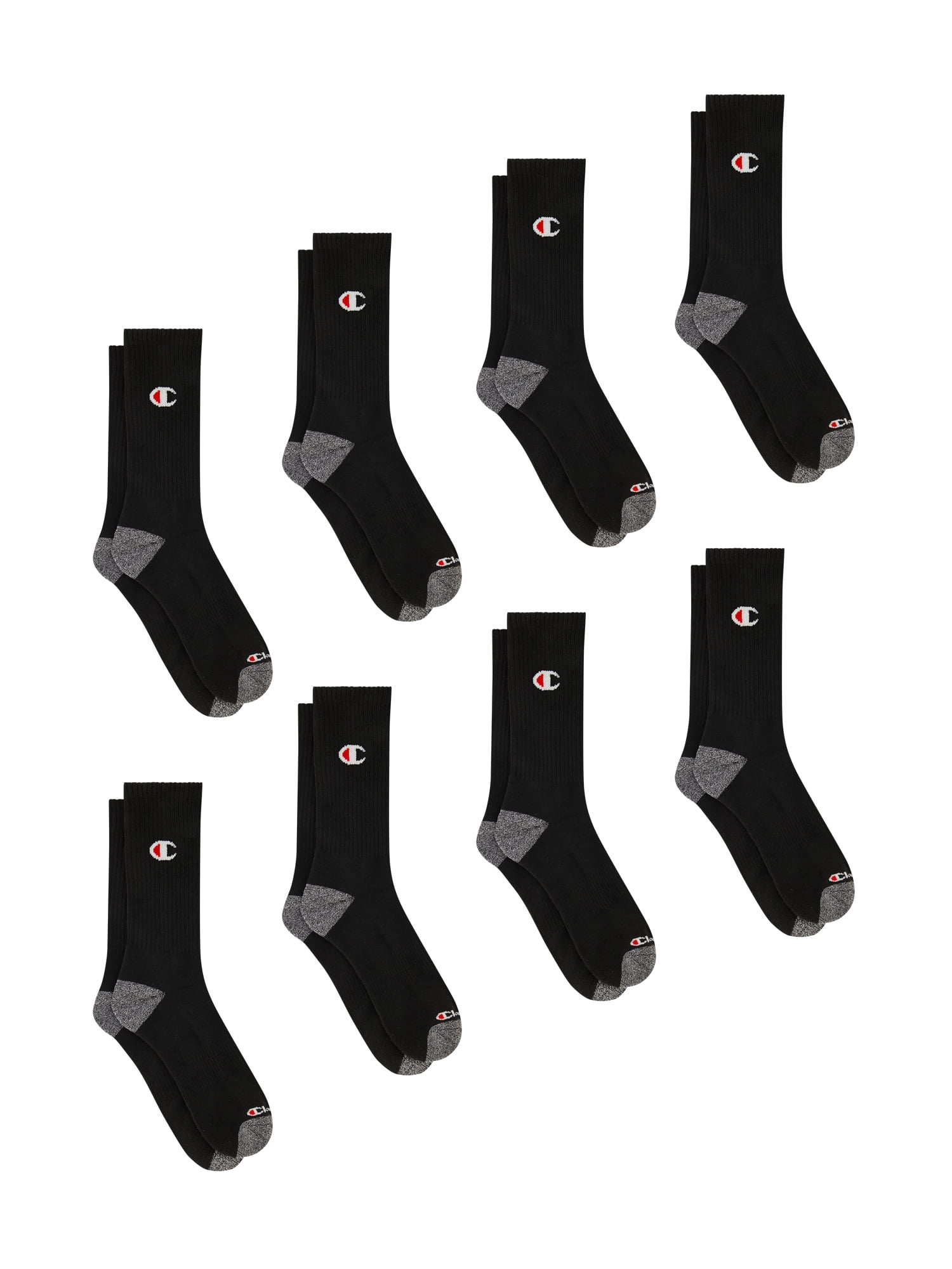 Champion Men’s Crew Socks 8 Pack – Half Terry Cushion, Moisture-Wicking, Arch Support, Reinforced Toe & Heel, Sizes 6–12.5