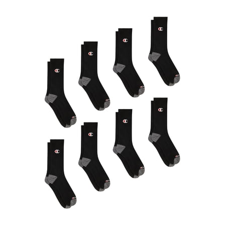 Champion Men’s Crew Socks 8 Pack – Half Terry Cushion, Moisture-Wicking, Arch Support, Reinforced Toe & Heel, Sizes 6–12.5