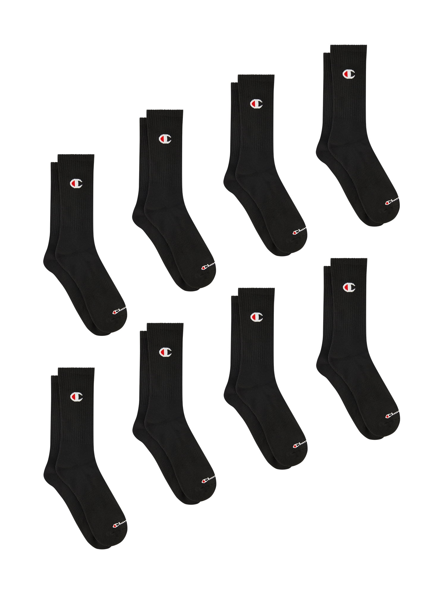Champion Men’s Crew Socks 8 Pack – Half Terry Cushion, Moisture-Wicking, Arch Support, Reinforced Toe & Heel, Sizes 6–12.5