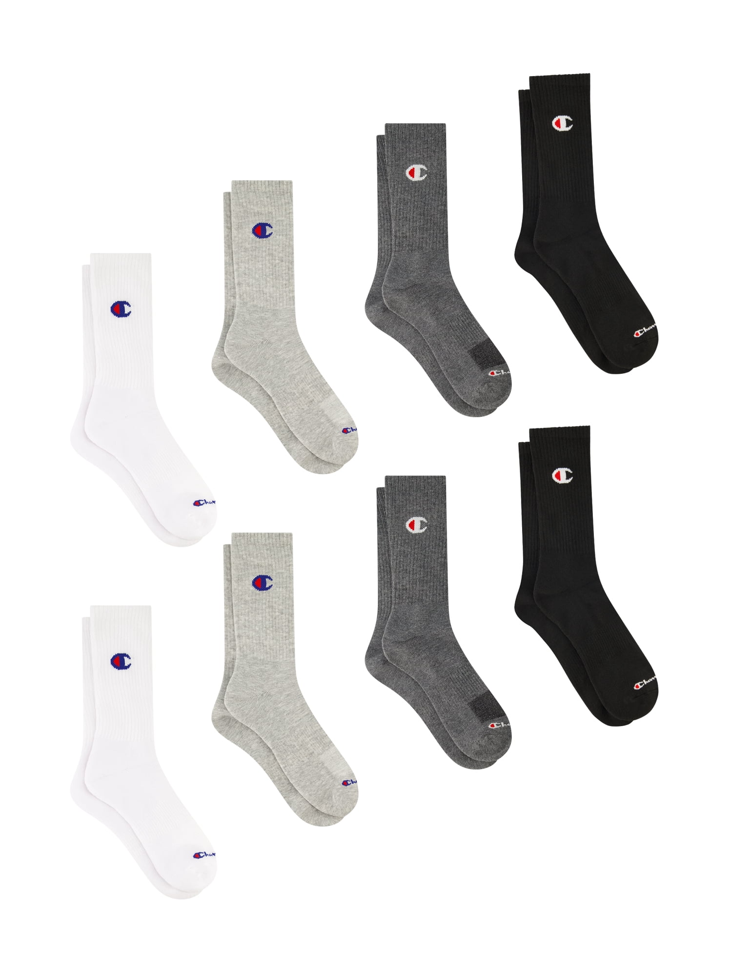 Champion Men’s Crew Socks 8 Pack – Half Terry Cushion, Moisture-Wicking, Arch Support, Reinforced Toe & Heel, Sizes 6–12.5