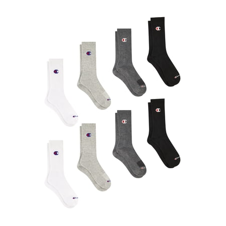 Champion Men’s Crew Socks 8 Pack – Half Terry Cushion, Moisture-Wicking, Arch Support, Reinforced Toe & Heel, Sizes 6–12.5