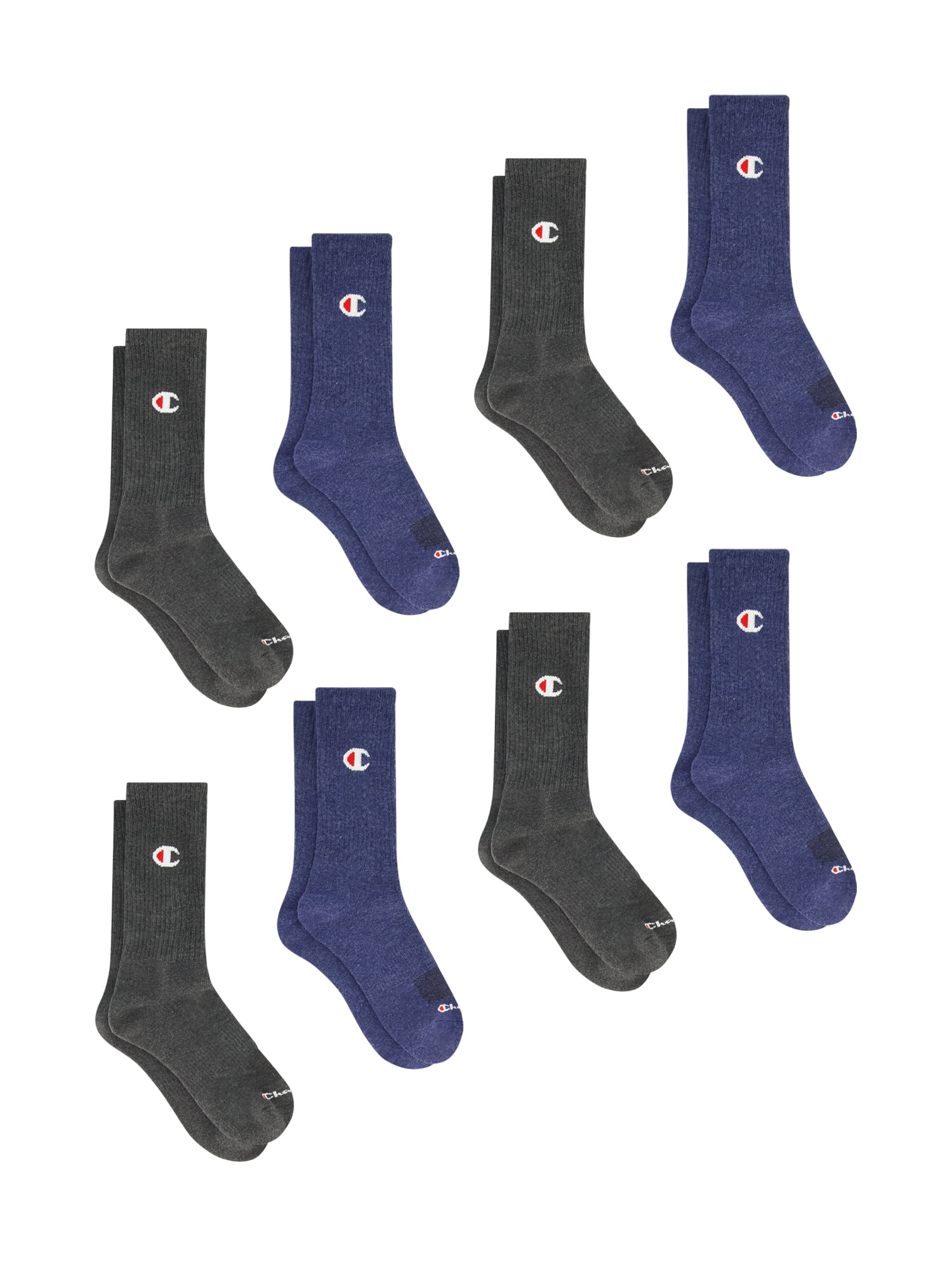 Champion Men’s Crew Socks 8 Pack – Half Terry Cushion, Moisture-Wicking, Arch Support, Reinforced Toe & Heel, Sizes 6–12.5