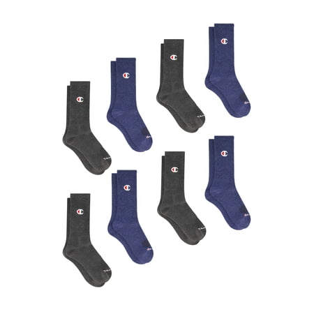 Champion Men’s Crew Socks 8 Pack – Half Terry Cushion, Moisture-Wicking, Arch Support, Reinforced Toe & Heel, Sizes 6–12.5