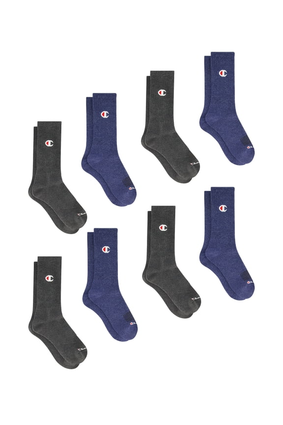 Men’s Crew Socks 8 Pack – Half Terry Cushion, Moisture-Wicking, Arch Support, Reinforced Toe & Heel, Sizes 6–12.5