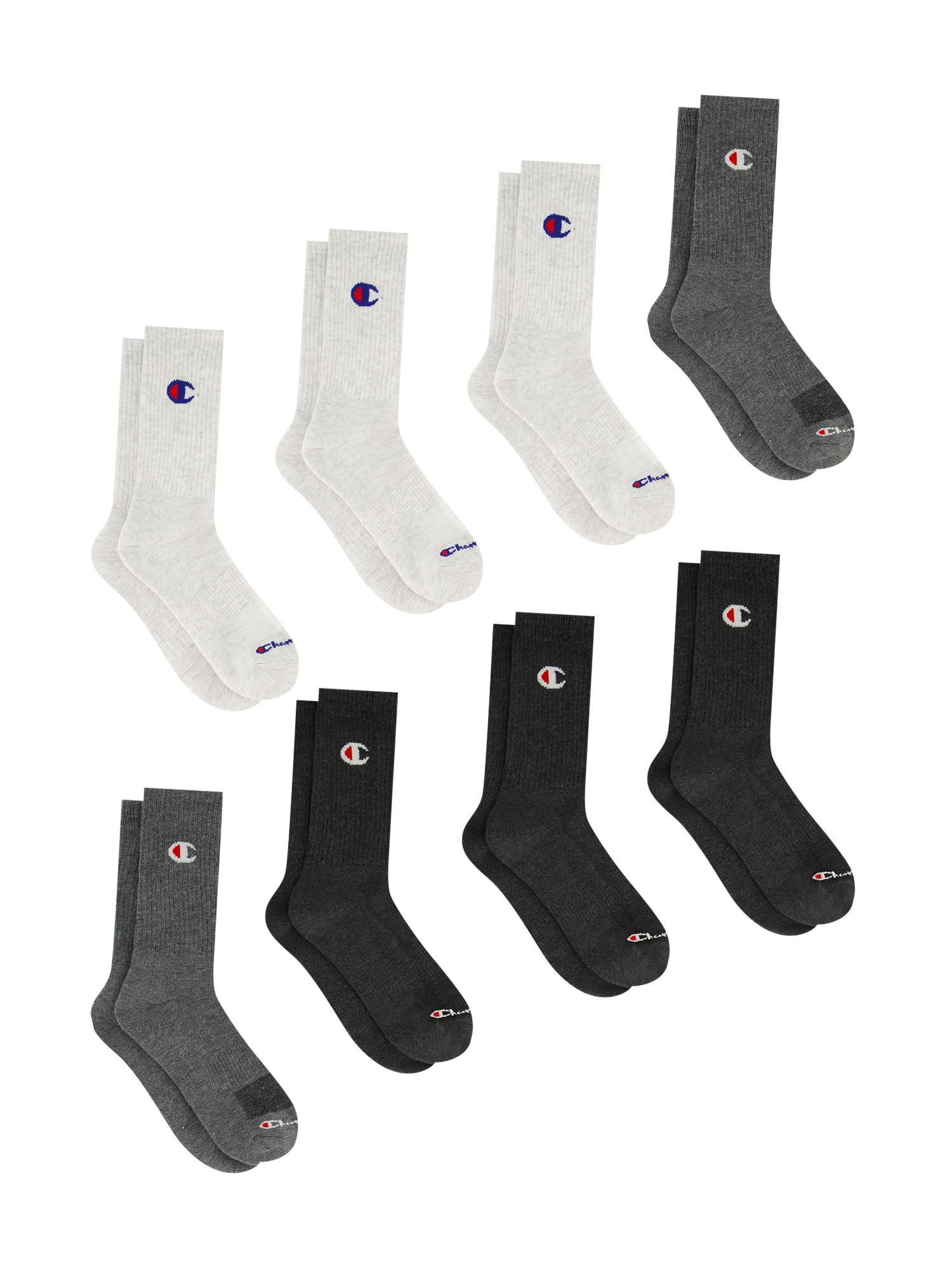 Champion Men’s Crew Socks 8 Pack – Half Terry Cushion, Moisture-Wicking, Arch Support, Reinforced Toe & Heel, Sizes 6–12.5
