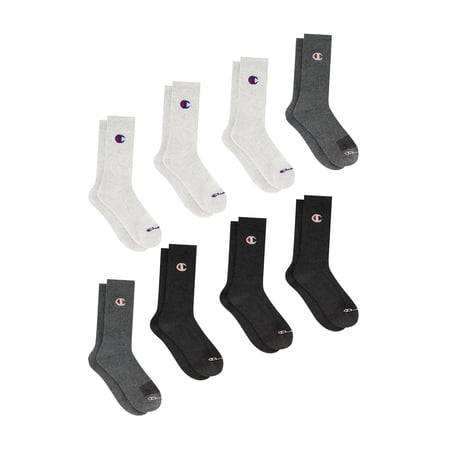 Champion Men’s Crew Socks 8 Pack – Half Terry Cushion, Moisture-Wicking, Arch Support, Reinforced Toe & Heel, Sizes 6–12.5