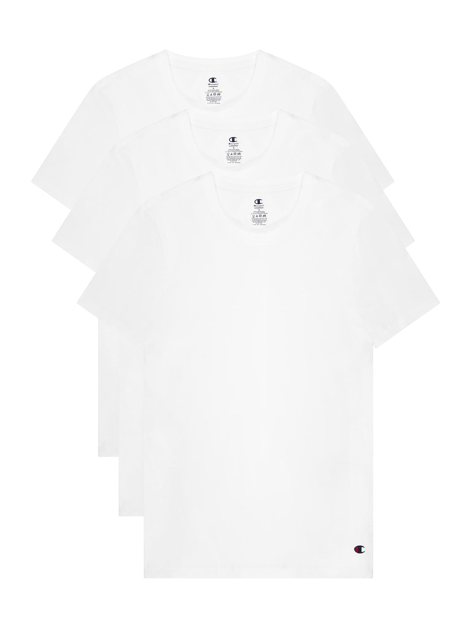 Champion Men’s Crew Tee – 3 Pack Cotton Flex, Stretch Undershirts with Breathable Mesh Insert, Sizes S–2XL